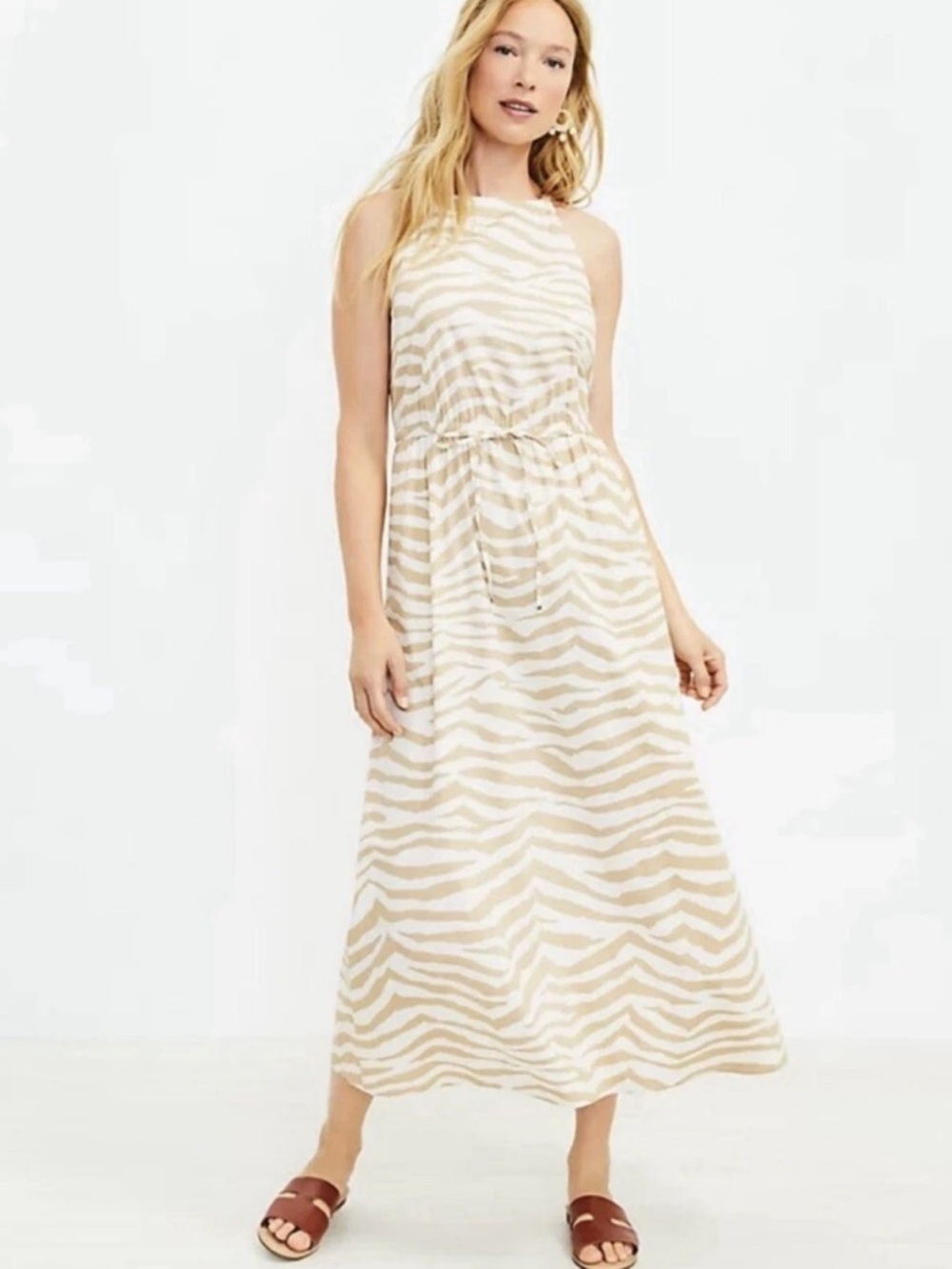 Large Loft Tiger Print Midi Pocket Dress tan